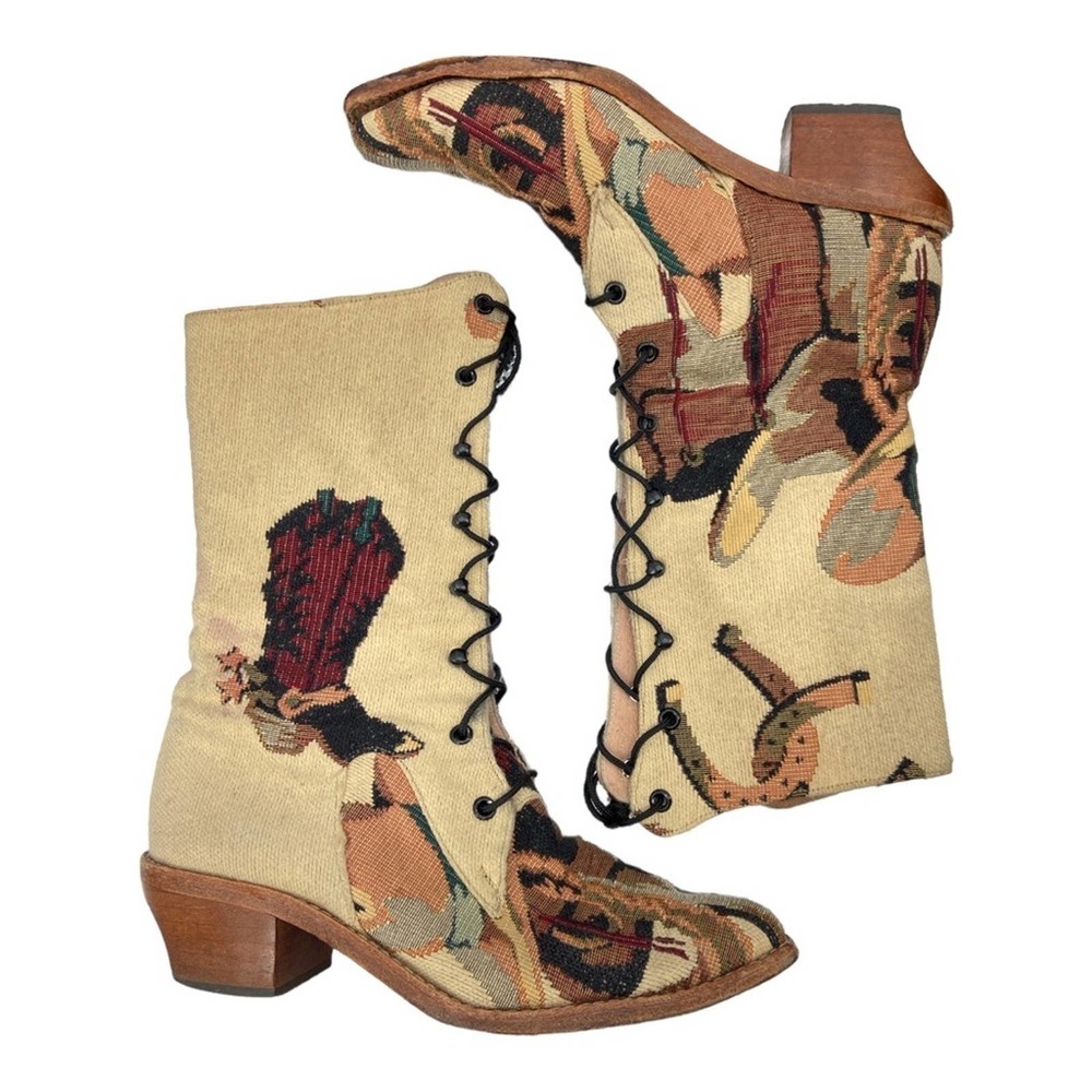 Vintage Greater LA Handmade Embroidery Cowboy Western Riding Boots Heeled 8.5
